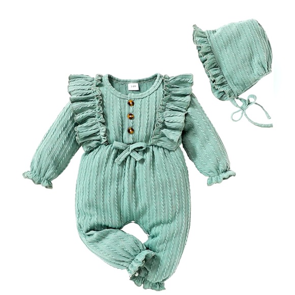 Other - Baby Bodysuit Ruffle Jumpsuit with Hat plus short romper 3 piece set 3-6 months